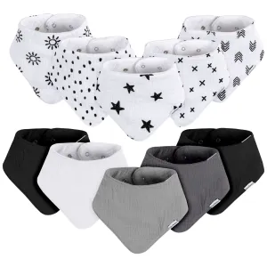 10-Pack Baby Neutral Black & White Muslin Bandana Bibs Gerber Childrenswea