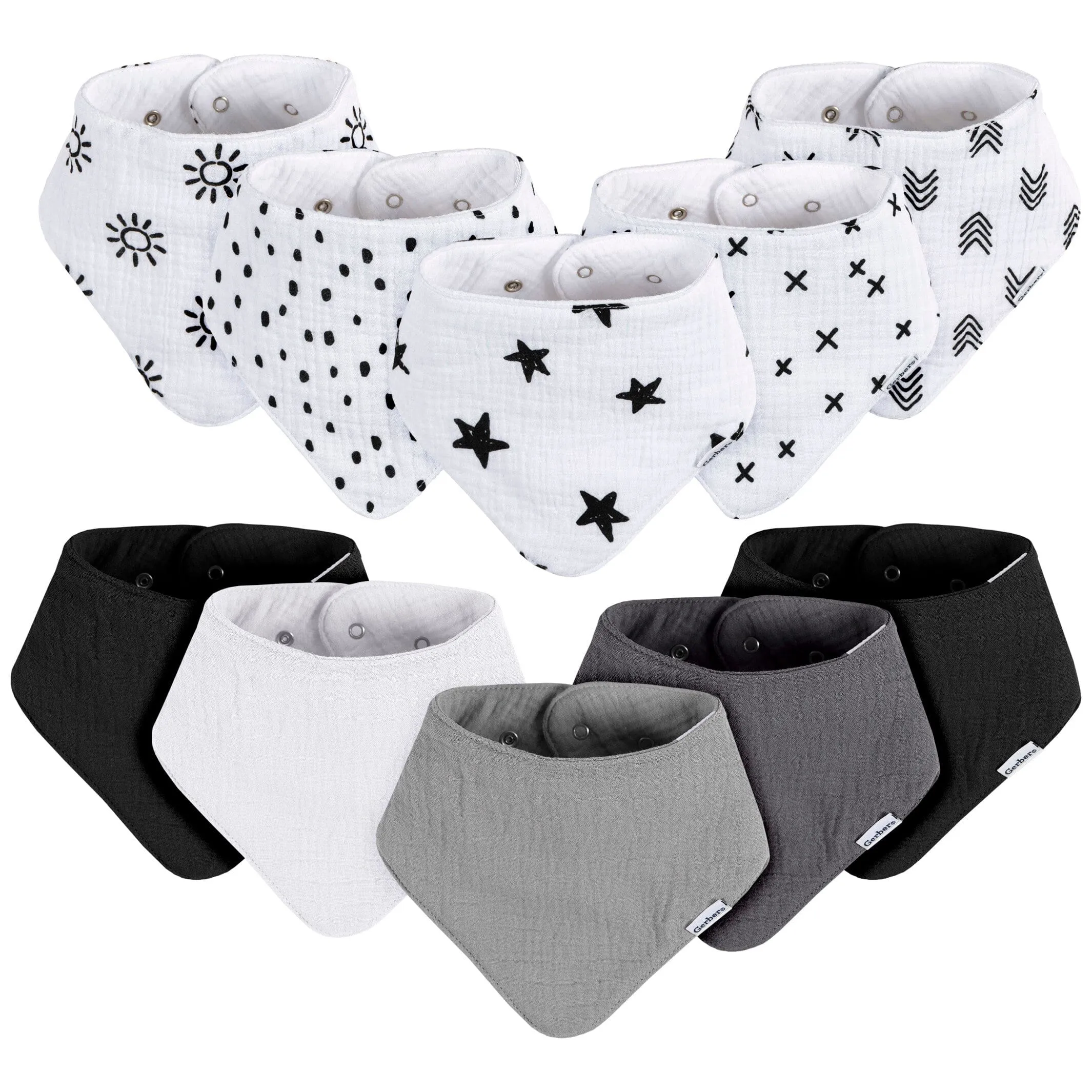 10-Pack Baby Neutral Black & White Muslin Bandana Bibs Gerber Childrenswea
