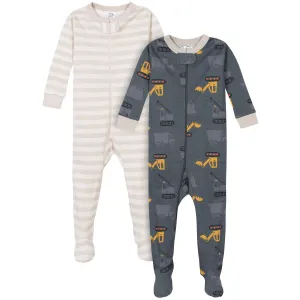 2-Pack Baby & Toddler Boys Construction Trucks Snug Fit Footed Cotton Pajamas Gerber Childrenswea