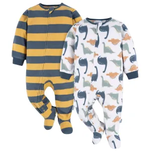 2-Pack Baby & Toddler Boys Dinos & Wide Stripe Fleece Pajamas Gerber Childrenswea