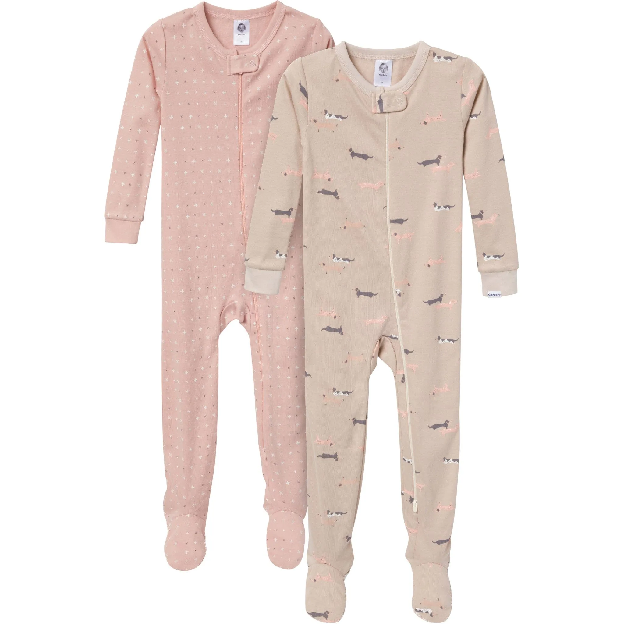 2-Pack Baby & Toddler Girl Dog Snug Fit Footed Pajamas Gerber Childrenswea