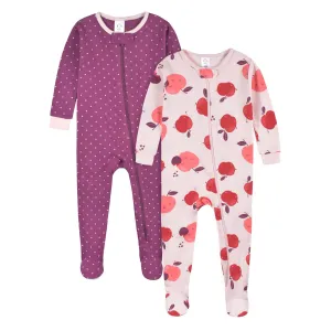 2-Pack Baby & Toddler Girls Apple Bouquets Snug Fit Footed Cotton Pajamas Gerber Childrenswea