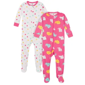 2-Pack Baby & Toddler Girls Cats Snug Fit Footed Cotton Pajamas Gerber Childrenswea