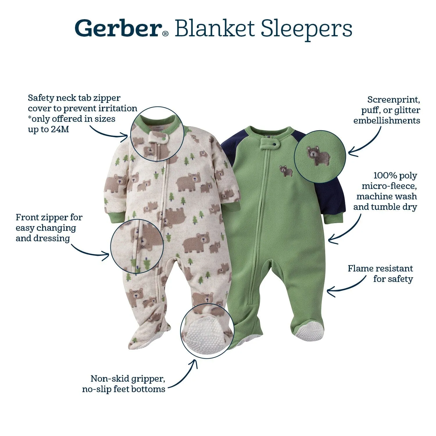 2-Pack Baby & Toddler Girls Pink Tigers Fleece Pajamas Gerber Childrenswea