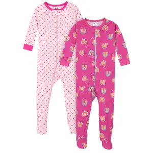 2-Pack Baby & Toddler Girls Rainbows Snug Fit Footed Cotton Pajamas Gerber Childrenswea