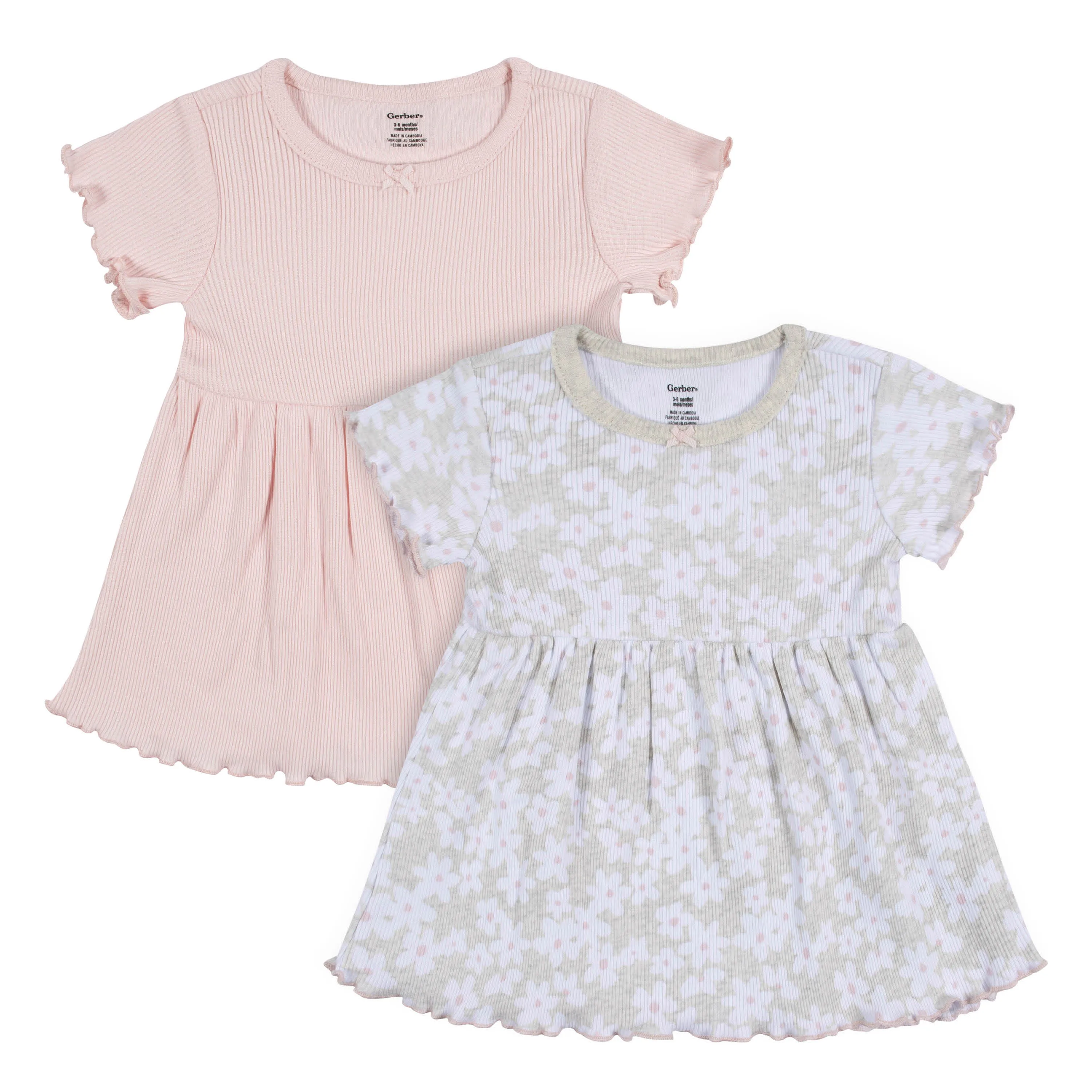 2-Pack Baby & Toddler Girls Sweet Florals Short Sleeve Cotton Dresses Gerber Childrenswea