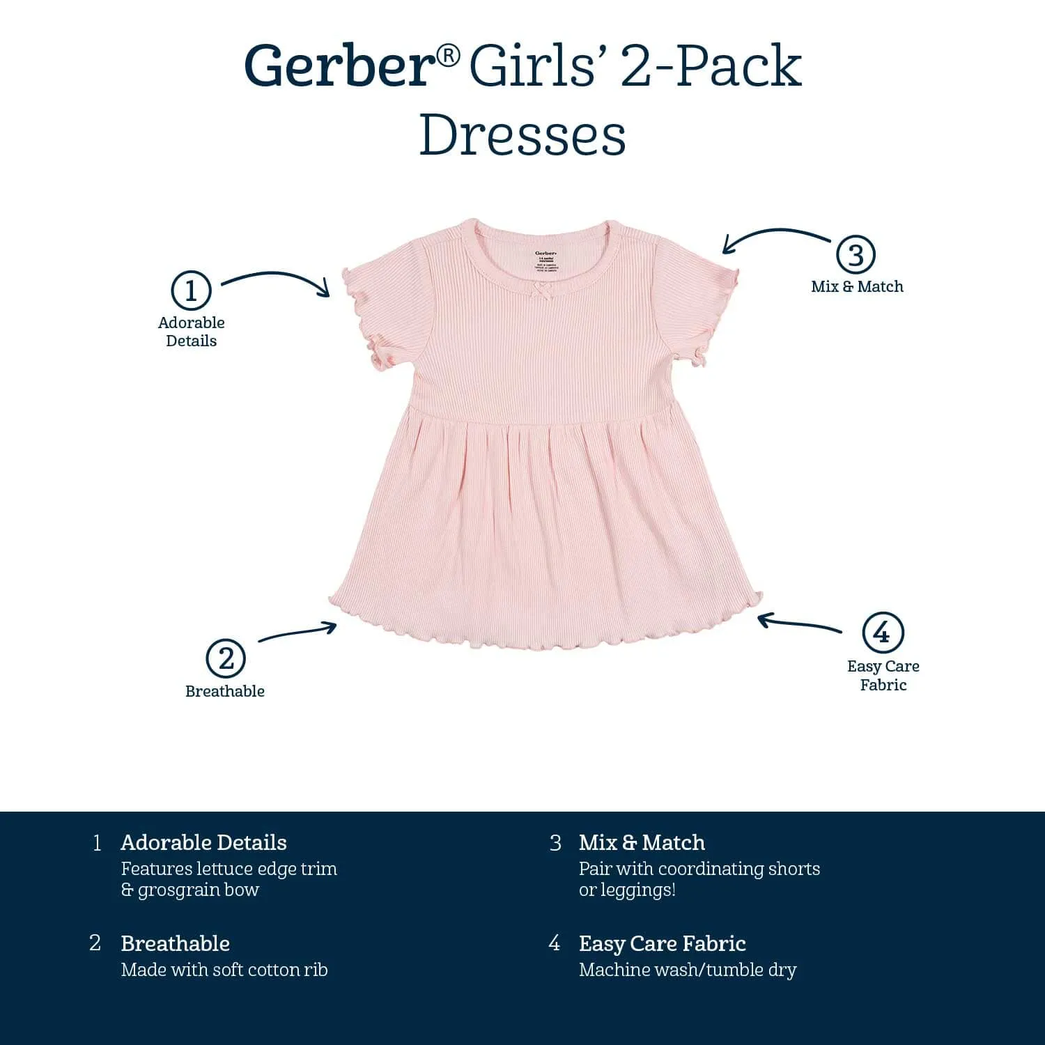 2-Pack Baby & Toddler Girls Sweet Florals Short Sleeve Cotton Dresses Gerber Childrenswea