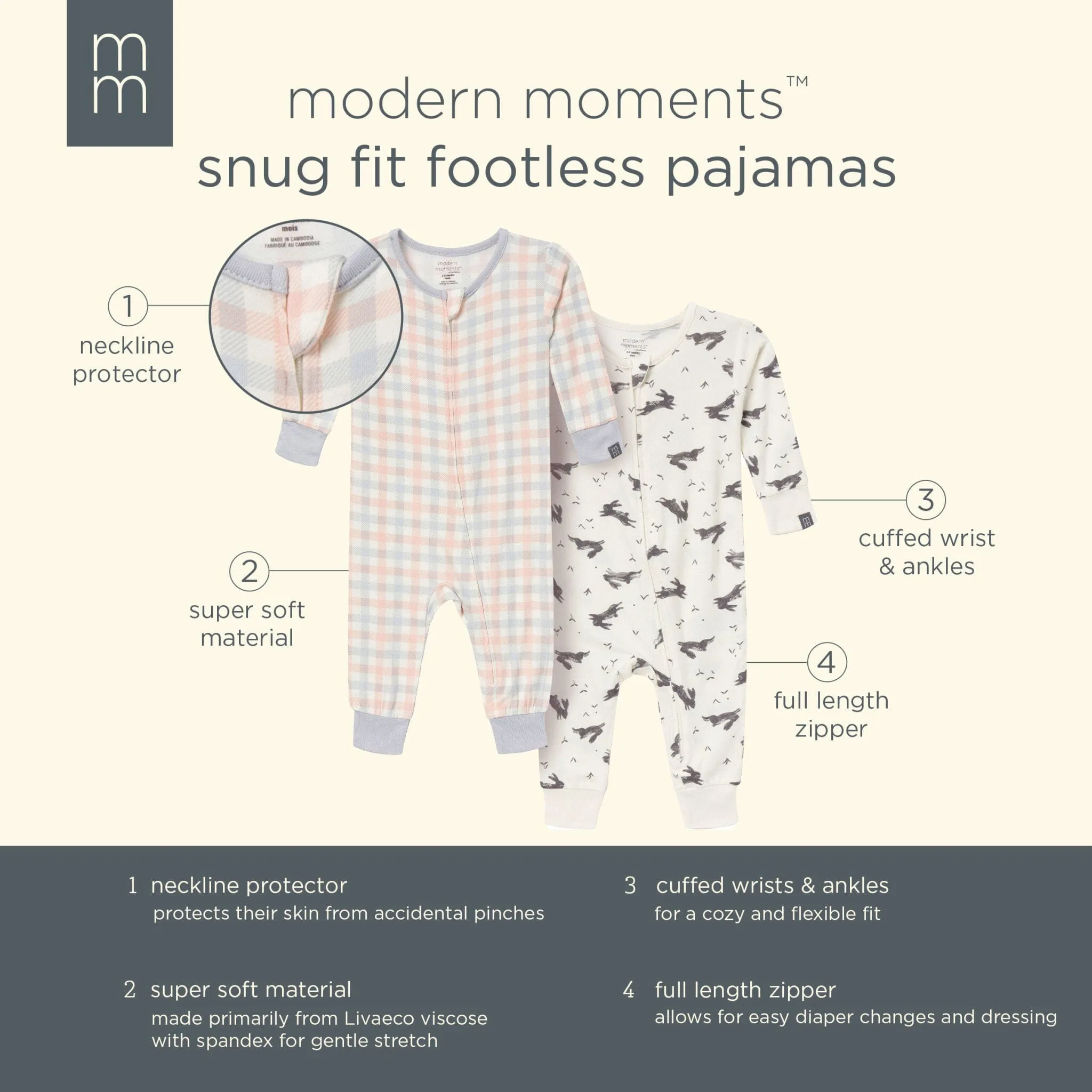 2-Pack Baby & Toddler Neutral Blue Plaid Snug Fitting Footless Pajamas Gerber Childrenswea