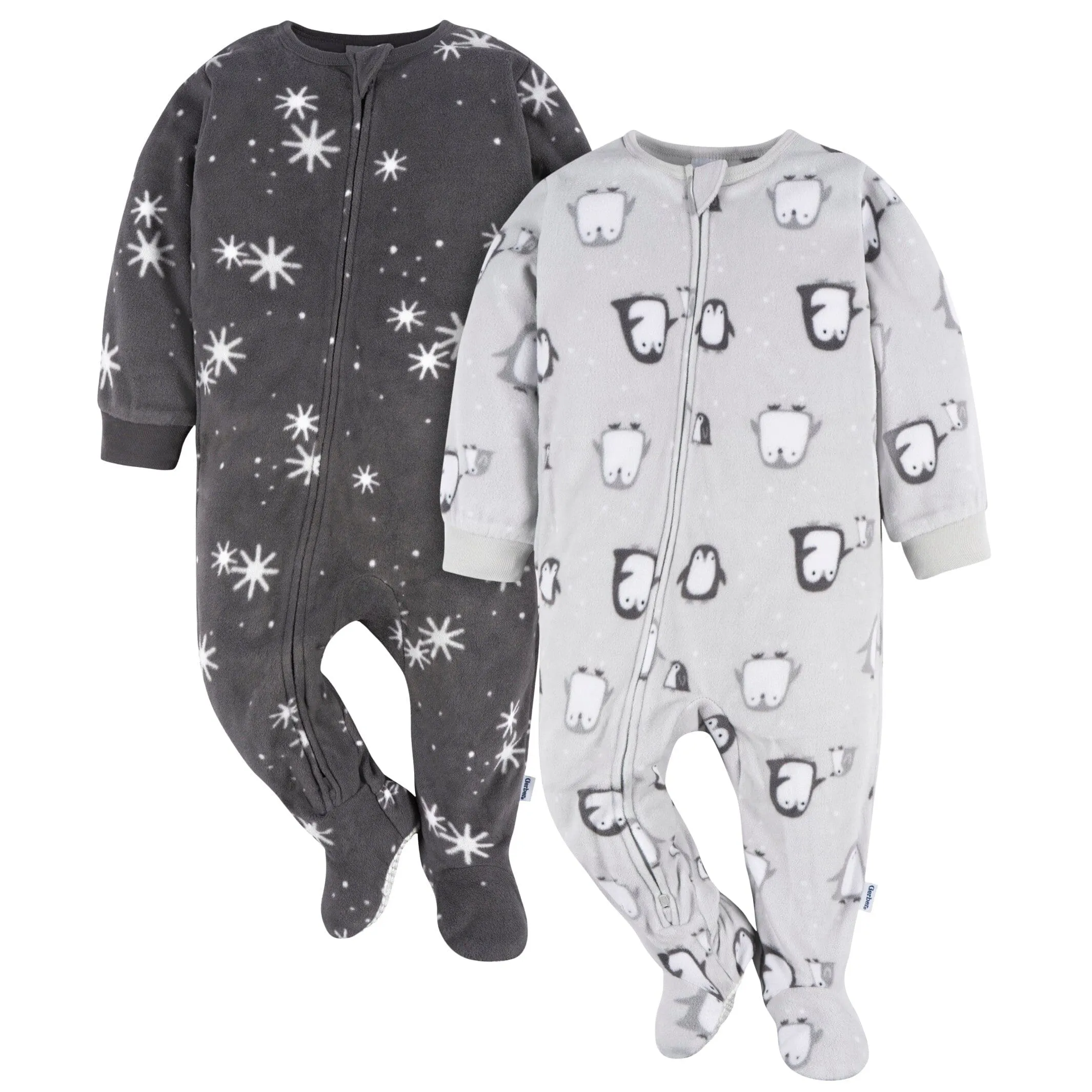 2-Pack Baby & Toddler Neutral Grey Penguins Fleece Pajamas Gerber Childrenswea