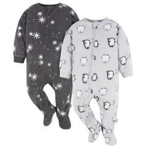 2-Pack Baby & Toddler Neutral Grey Penguins Fleece Pajamas Gerber Childrenswea
