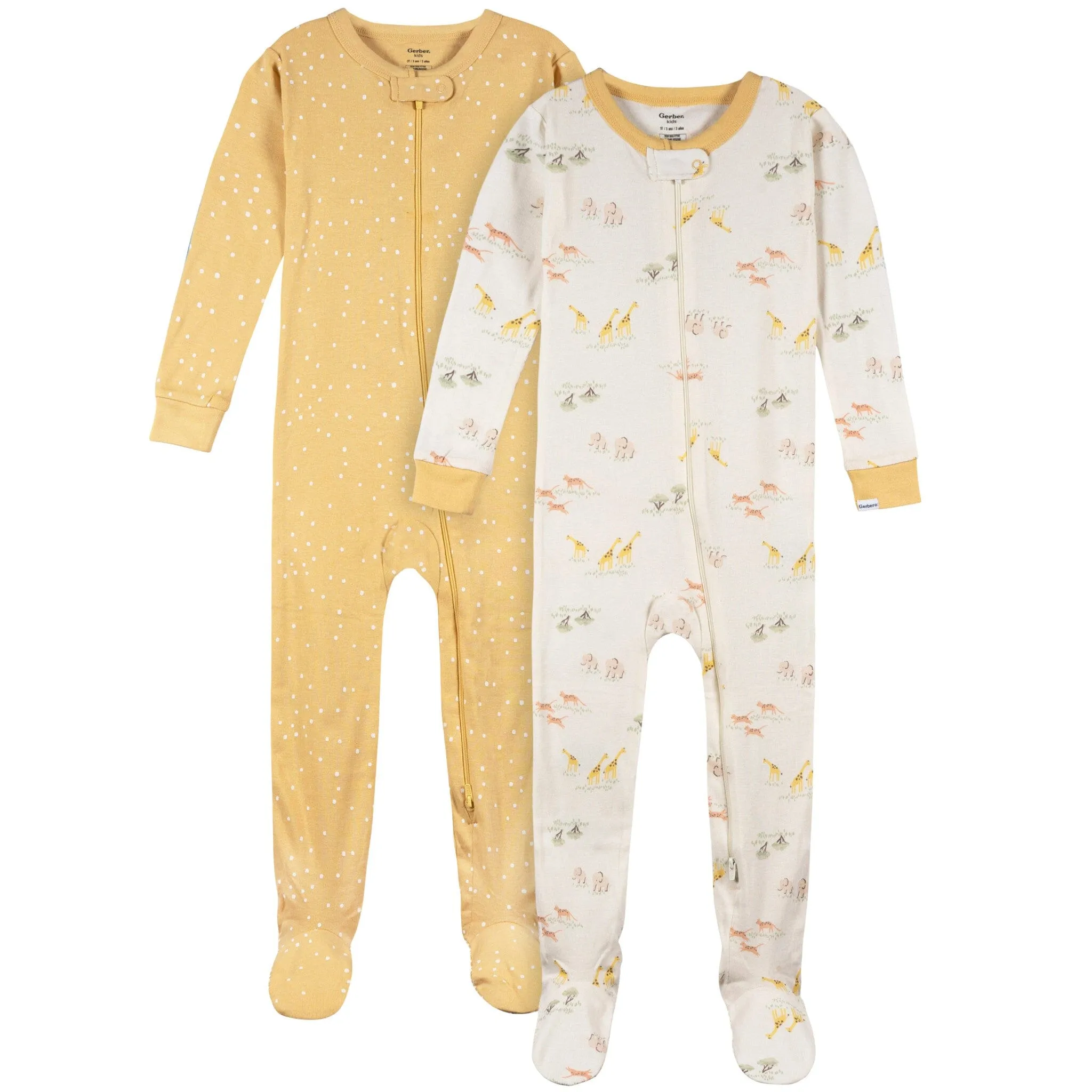 2-Pack Baby & Toddler Neutral Safari Snug Fit Footed Pajamas Gerber Childrenswea