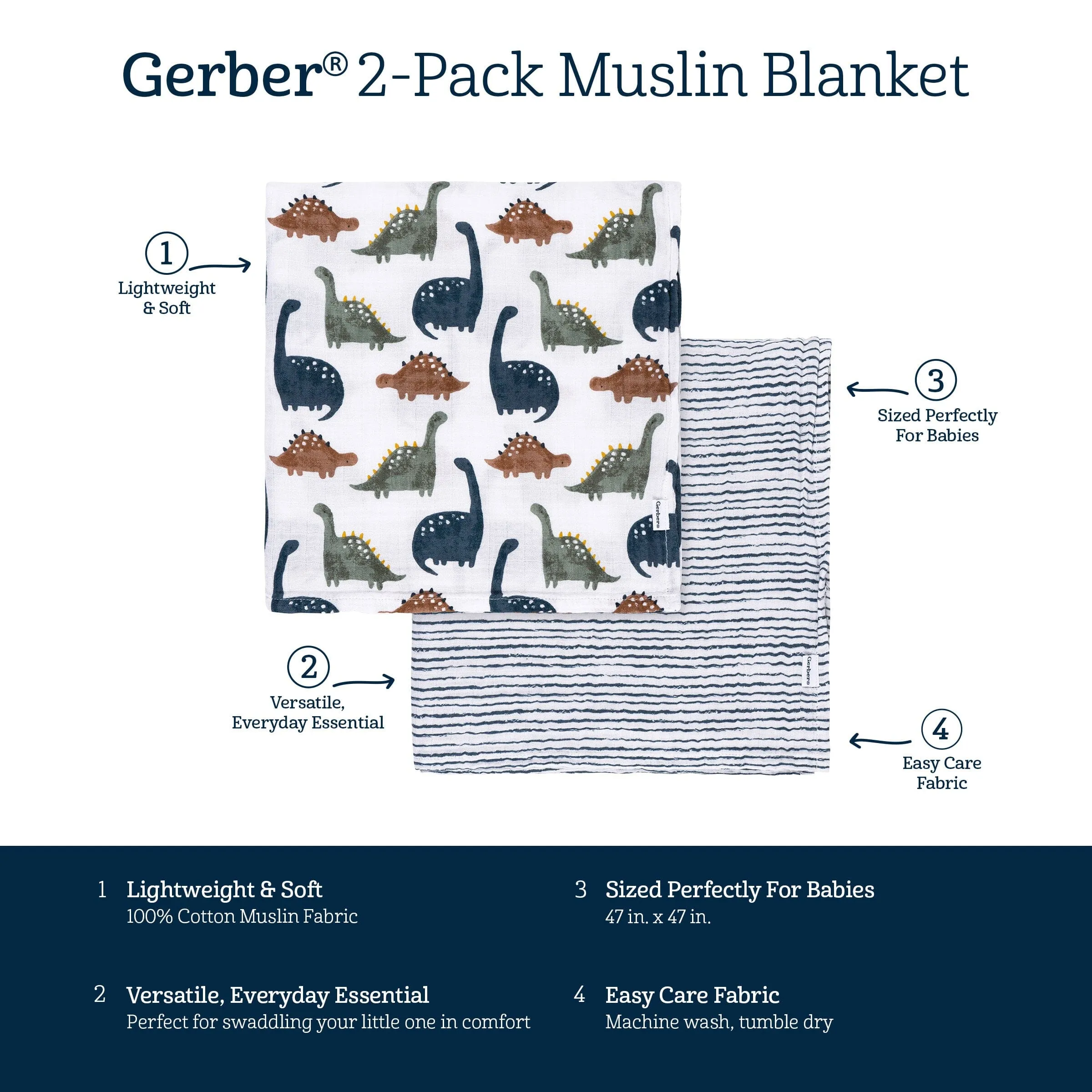 2-Pack Baby Boys Dino Time Muslin Blankets Gerber Childrenswea