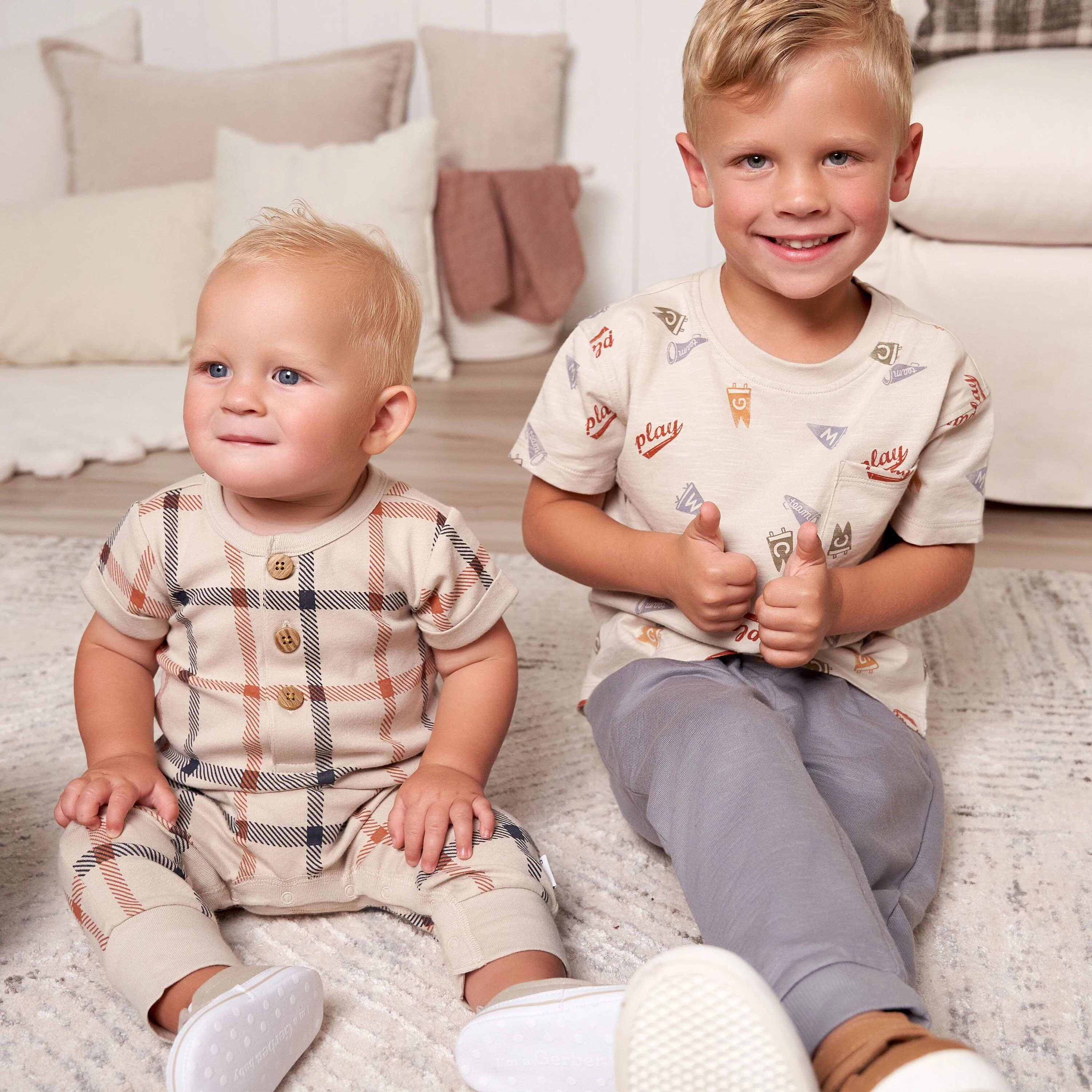 2-Pack Baby Boys Plaid & Navy Rompers Gerber Childrenswea