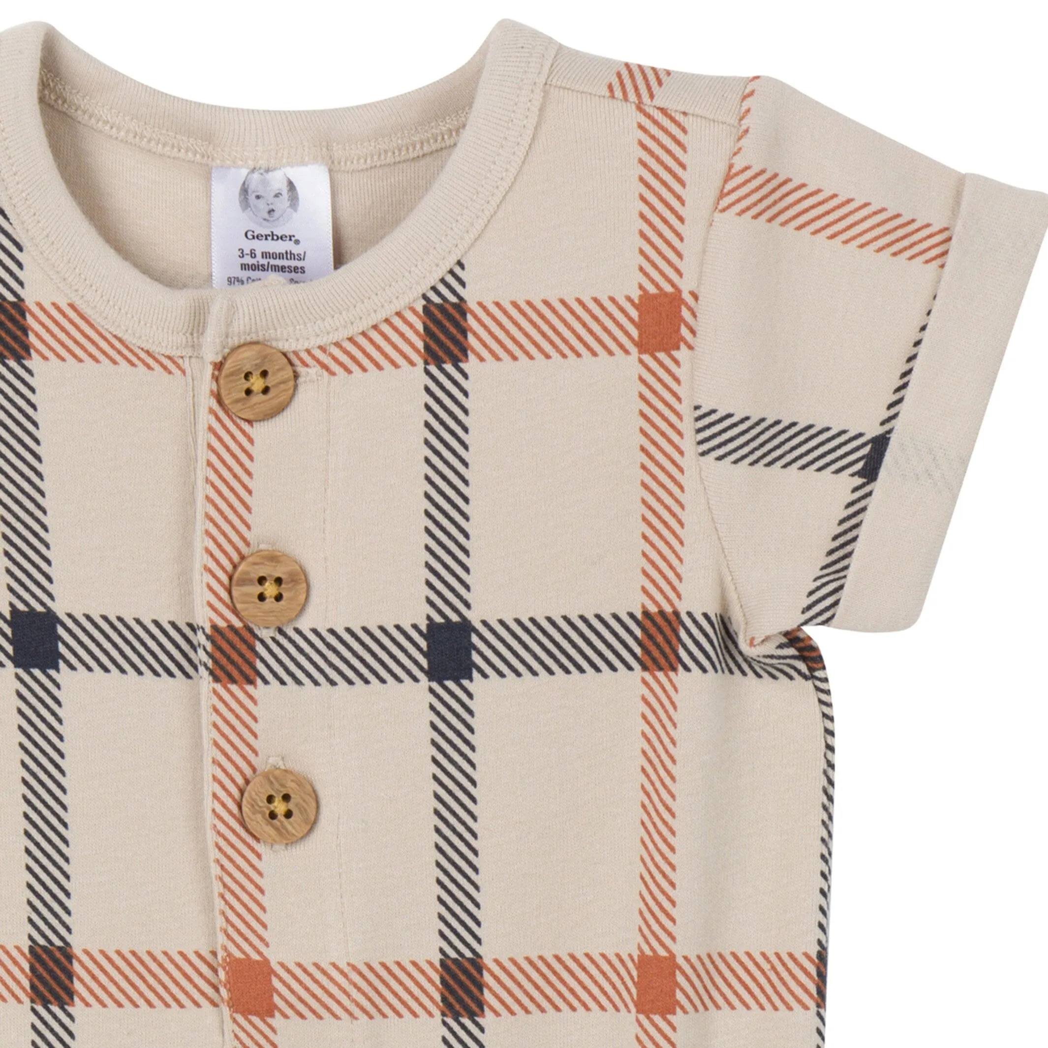 2-Pack Baby Boys Plaid & Navy Rompers Gerber Childrenswea