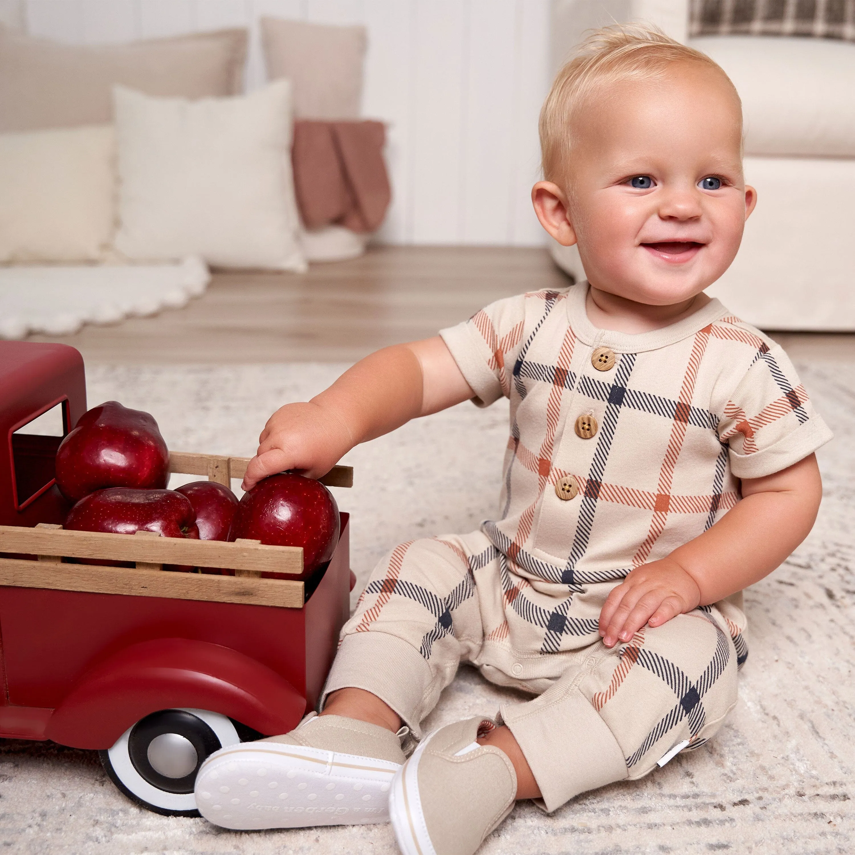 2-Pack Baby Boys Plaid & Navy Rompers Gerber Childrenswea