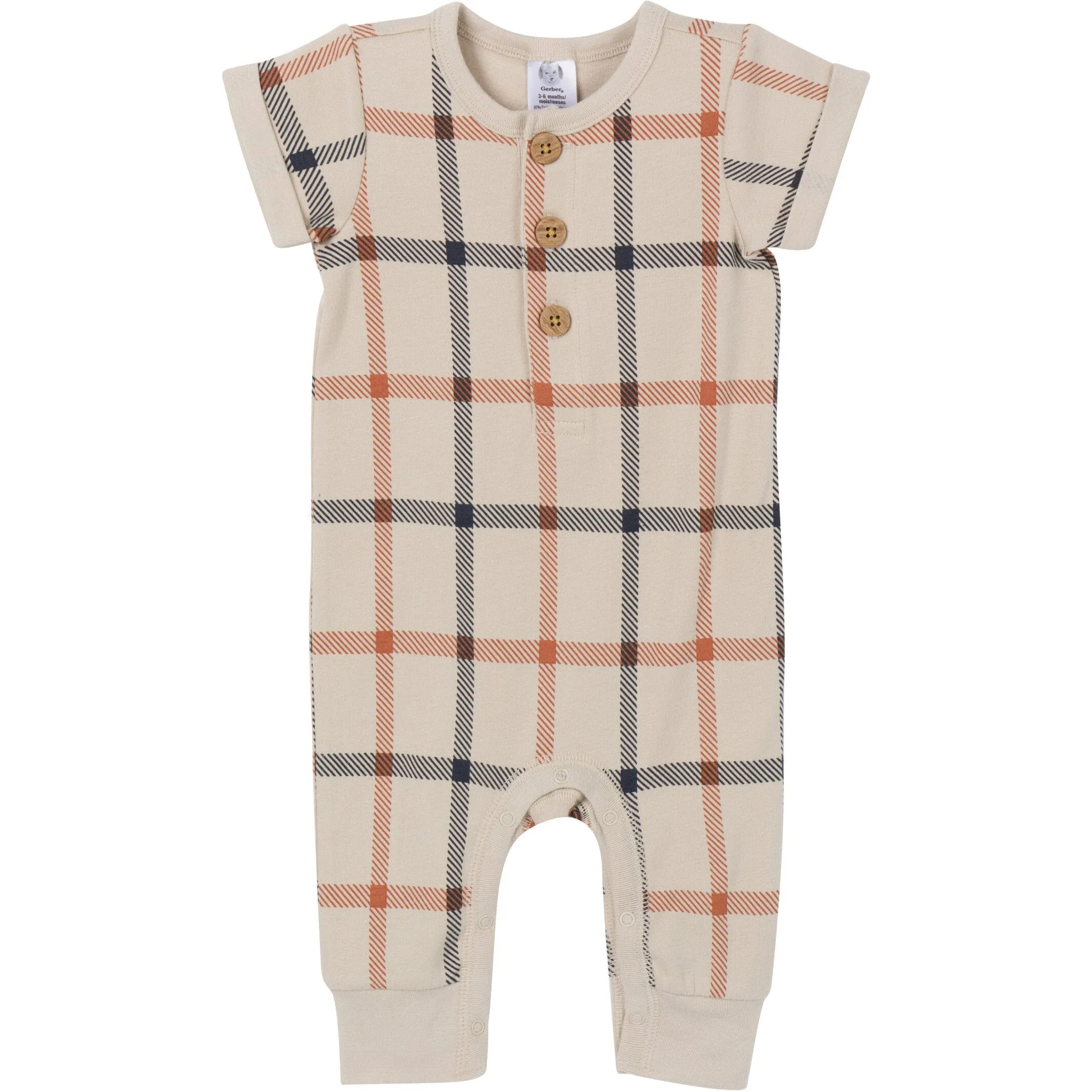 2-Pack Baby Boys Plaid & Navy Rompers Gerber Childrenswea