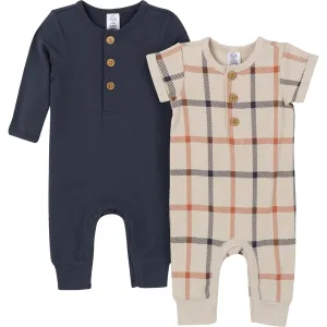 2-Pack Baby Boys Plaid & Navy Rompers Gerber Childrenswea