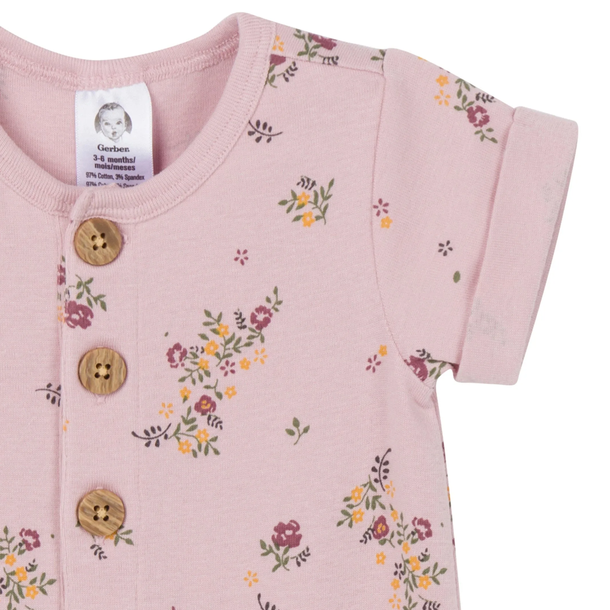 2-Pack Baby Girls Floral & Gray Rompers Gerber Childrenswea