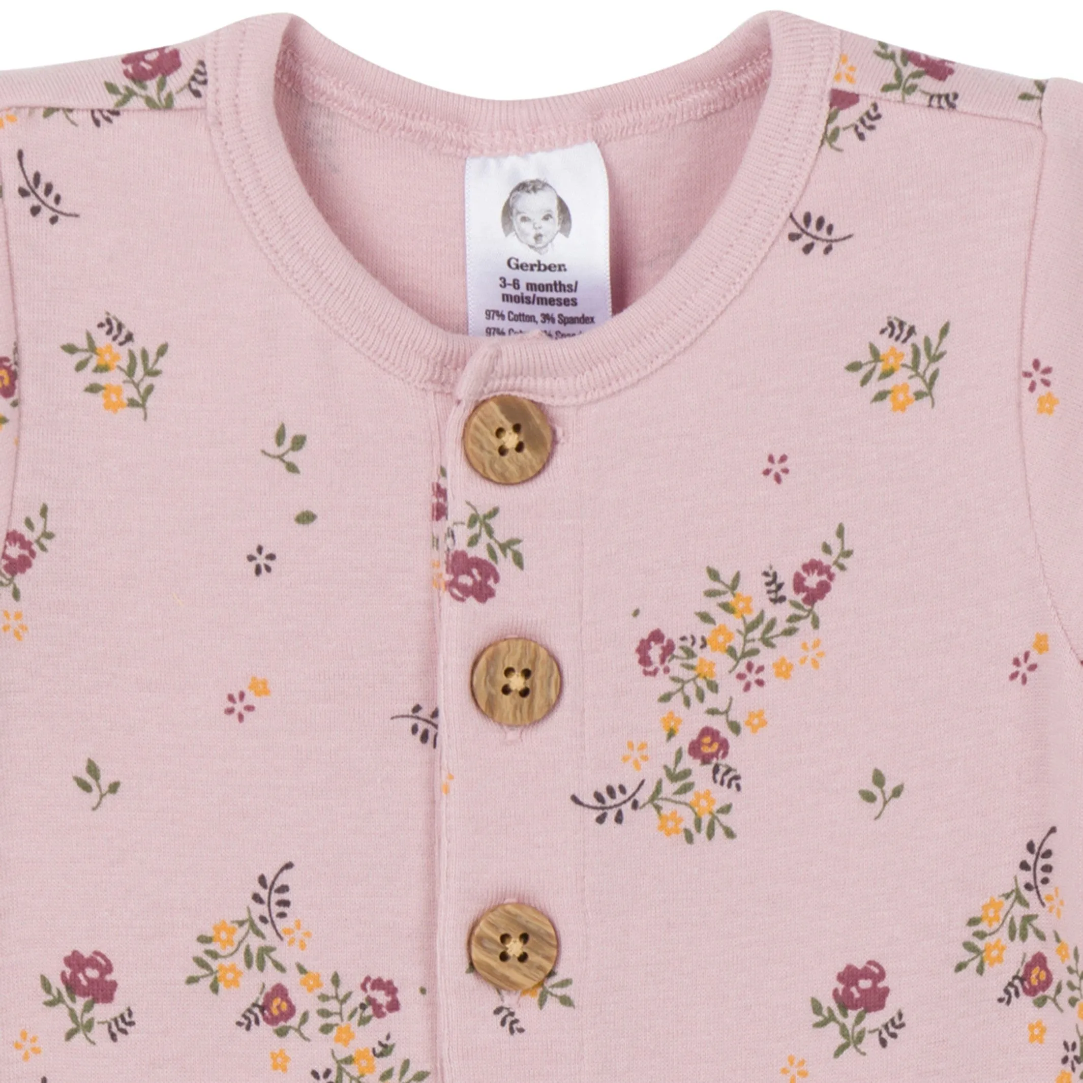 2-Pack Baby Girls Floral & Gray Rompers Gerber Childrenswea