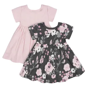 2-Pack Baby Girls Gray Floral Short Sleeve Dresses Gerber Childrenswea