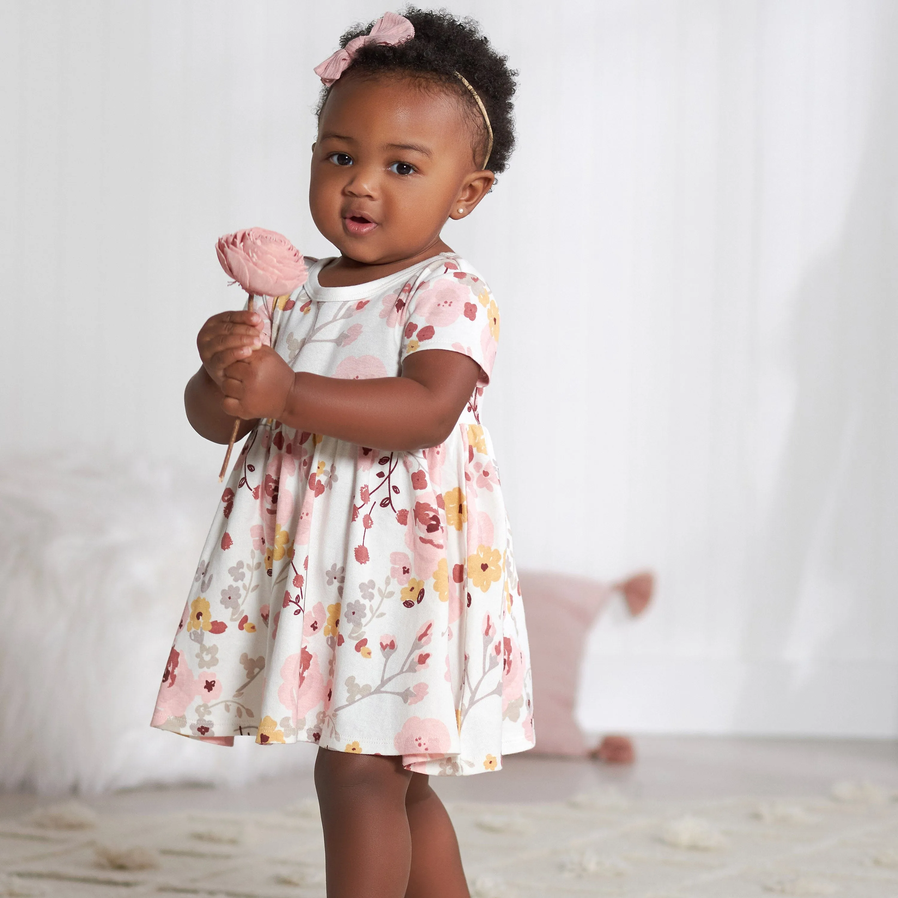 2-Pack Baby Girls Pink Floral Short Sleeve Dresses Gerber Childrenswea