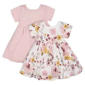 2-Pack Baby Girls Pink Floral Short Sleeve Dresses Gerber Childrenswea
