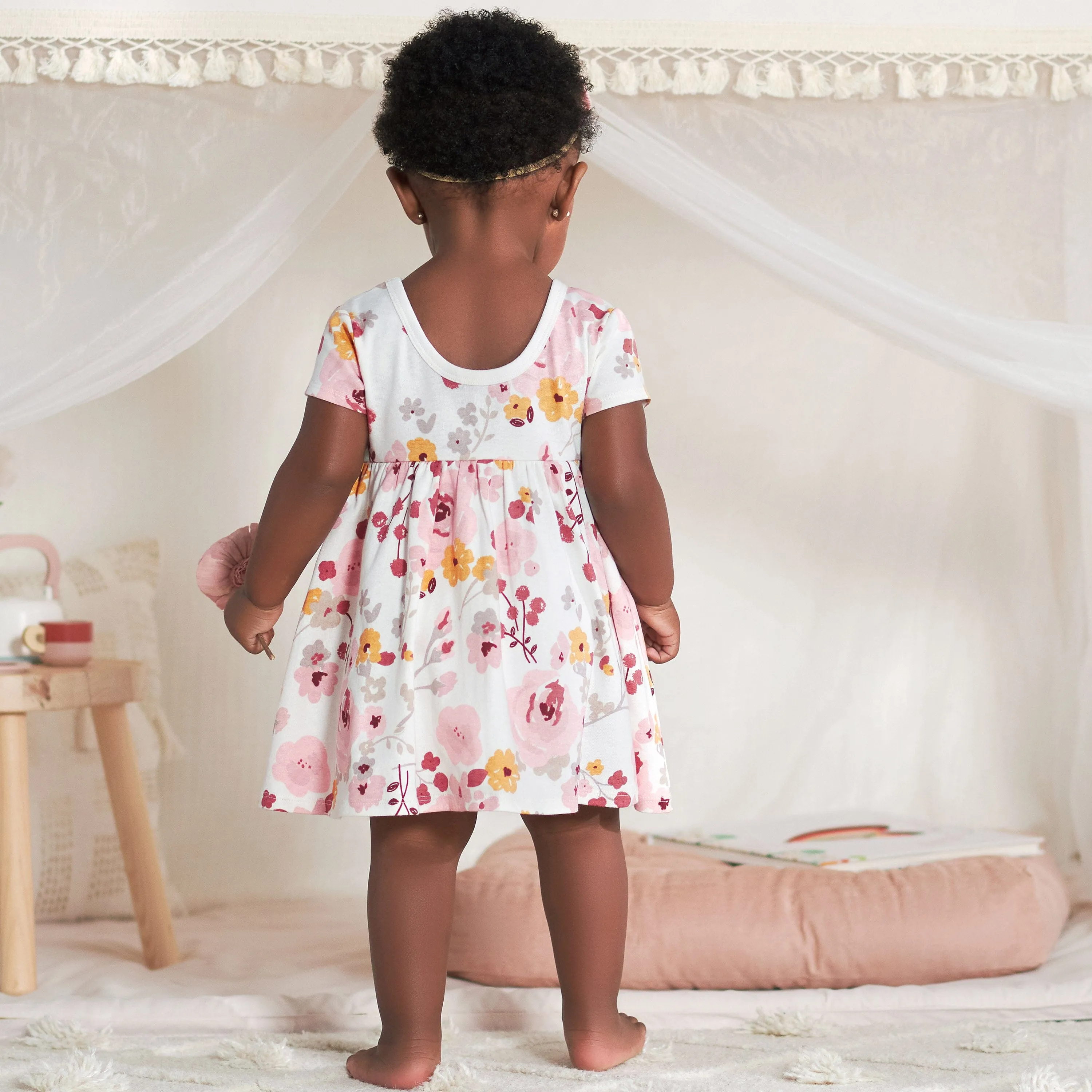 2-Pack Baby Girls Pink Floral Short Sleeve Dresses Gerber Childrenswea