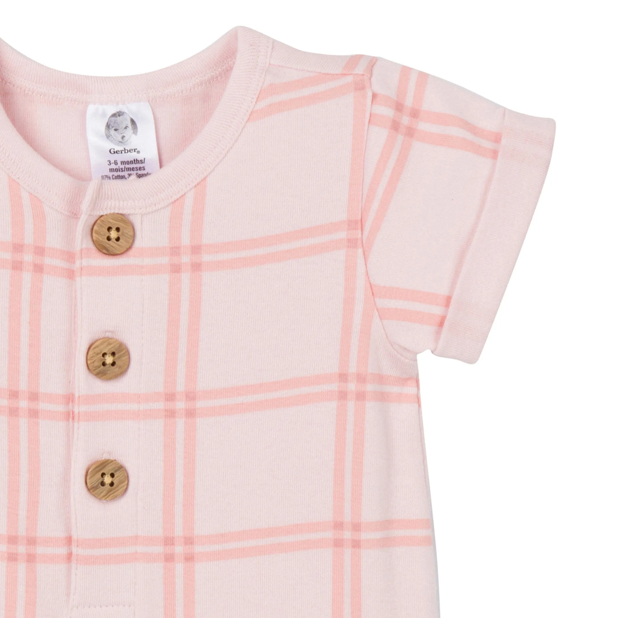 2-Pack Baby Girls Pink Plaid & Green Rompers Gerber Childrenswea