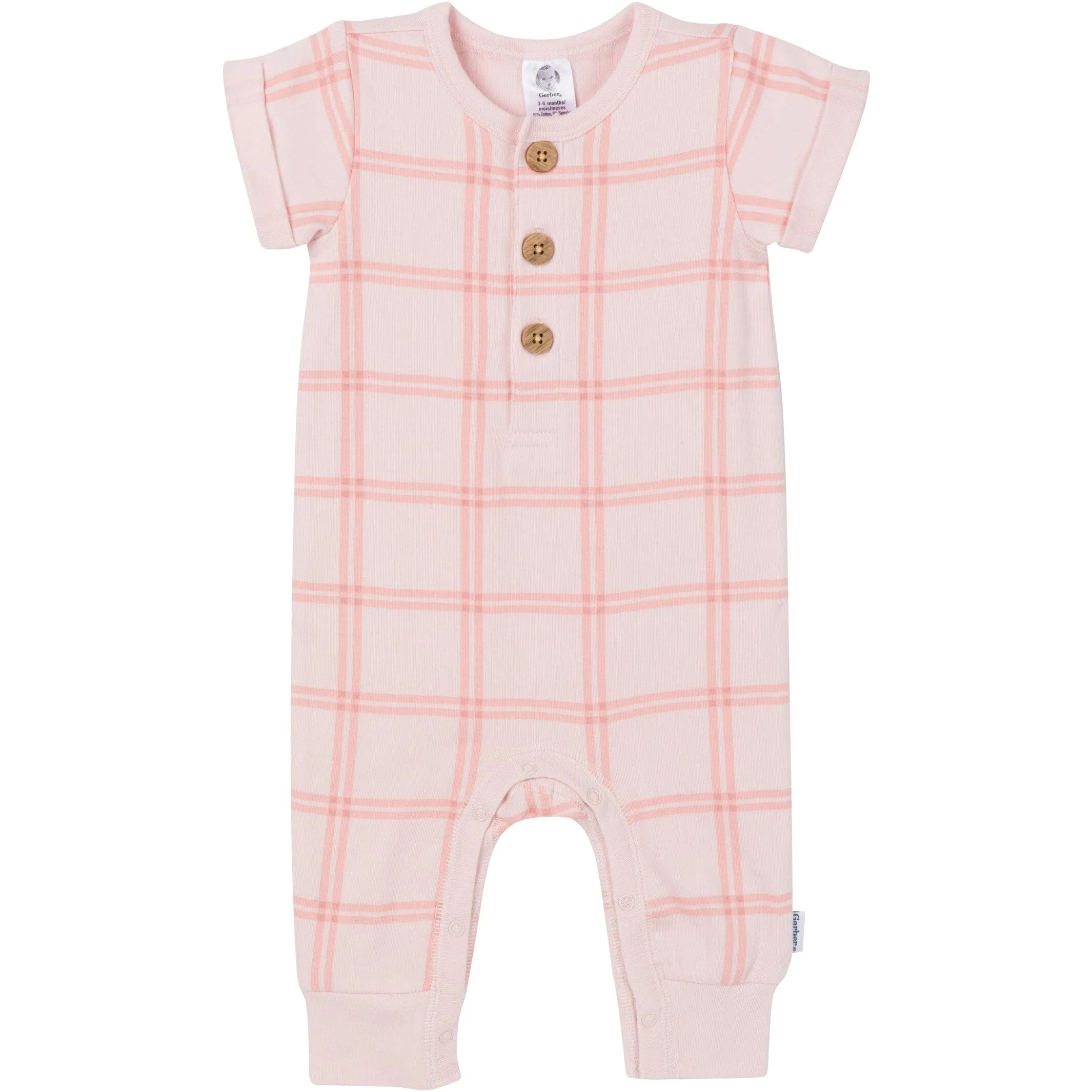 2-Pack Baby Girls Pink Plaid & Green Rompers Gerber Childrenswea