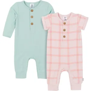 2-Pack Baby Girls Pink Plaid & Green Rompers Gerber Childrenswea