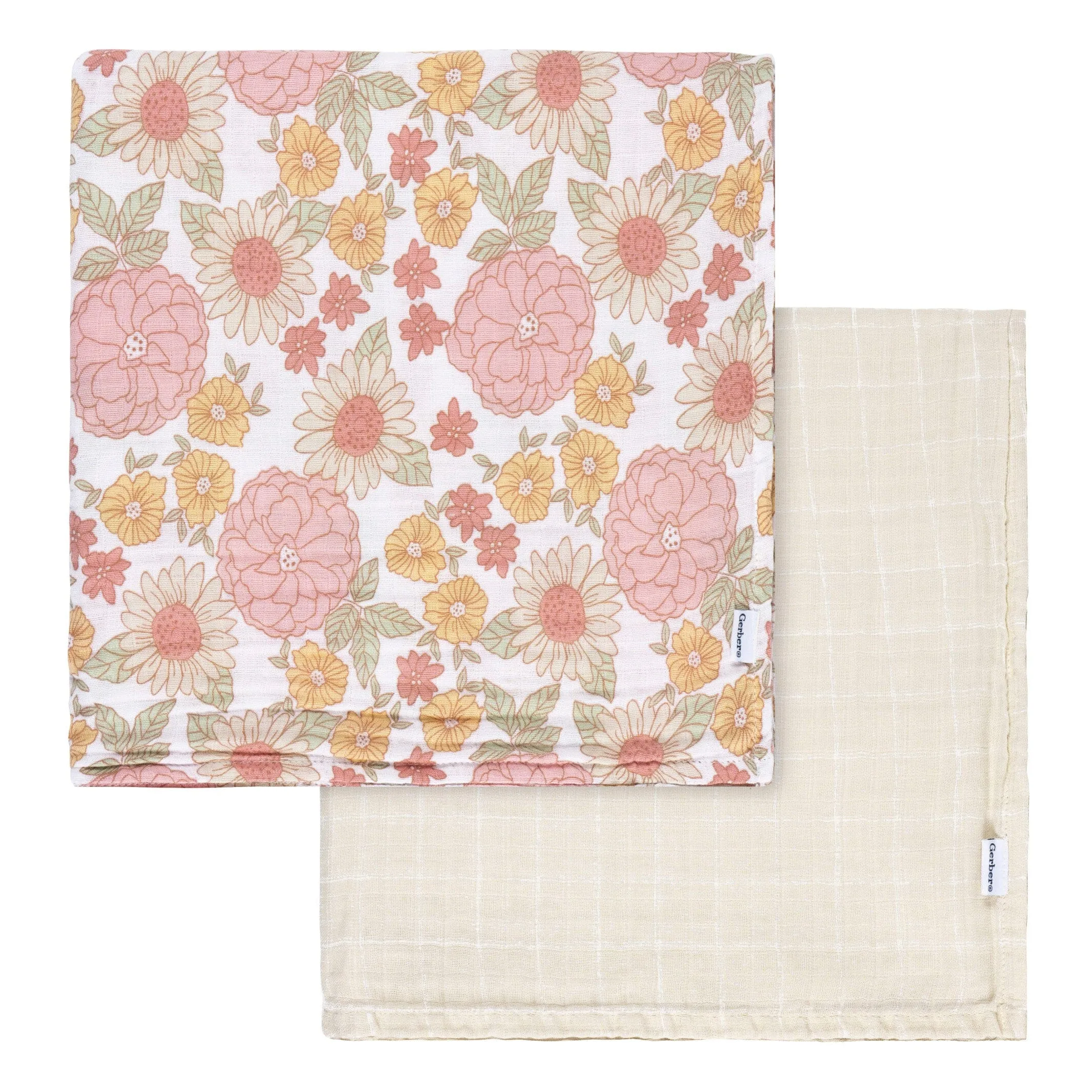 2-Pack Baby Girls Retro Floral Muslin Blankets Gerber Childrenswea