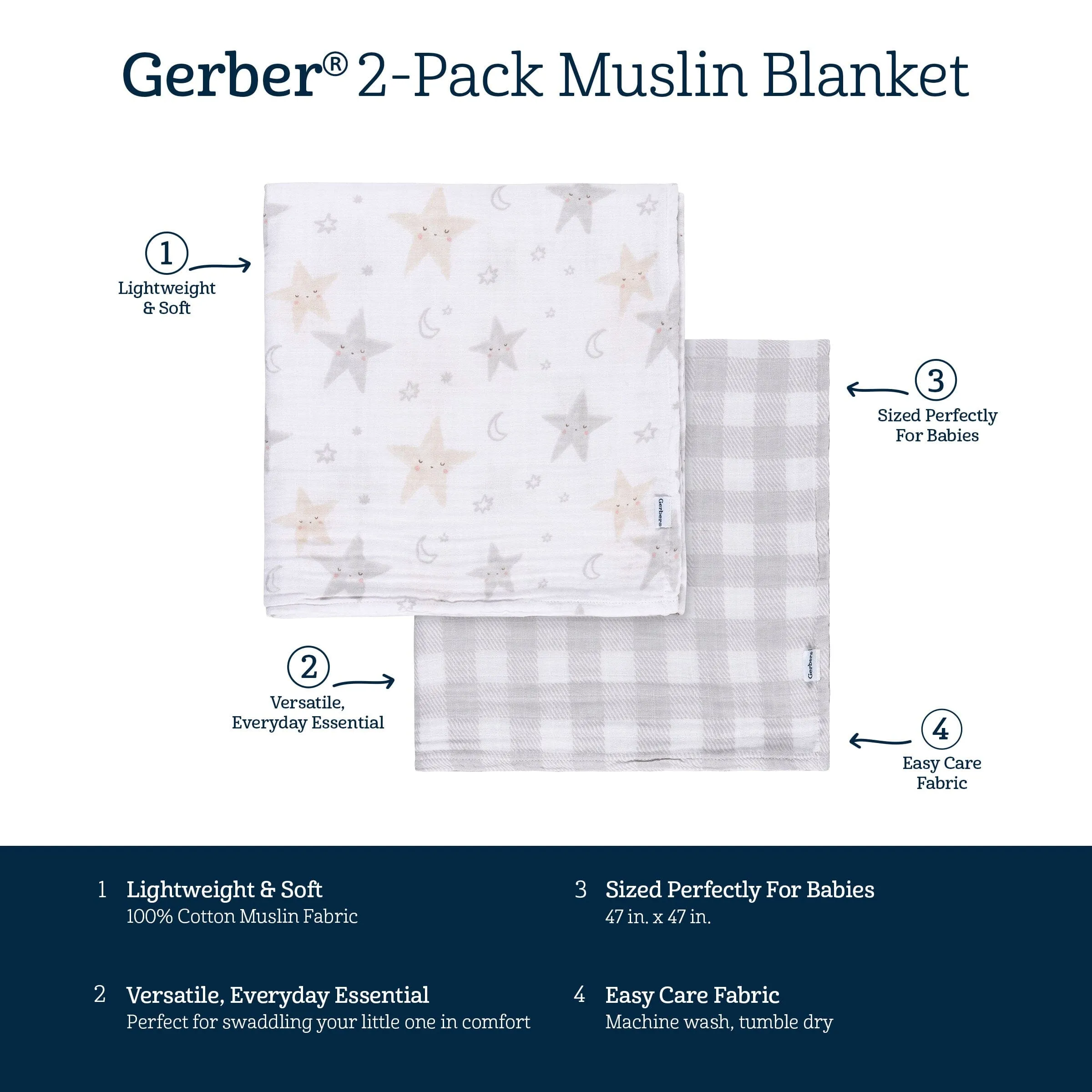 2-Pack Baby Neutral Celestial Muslin Blankets Gerber Childrenswea