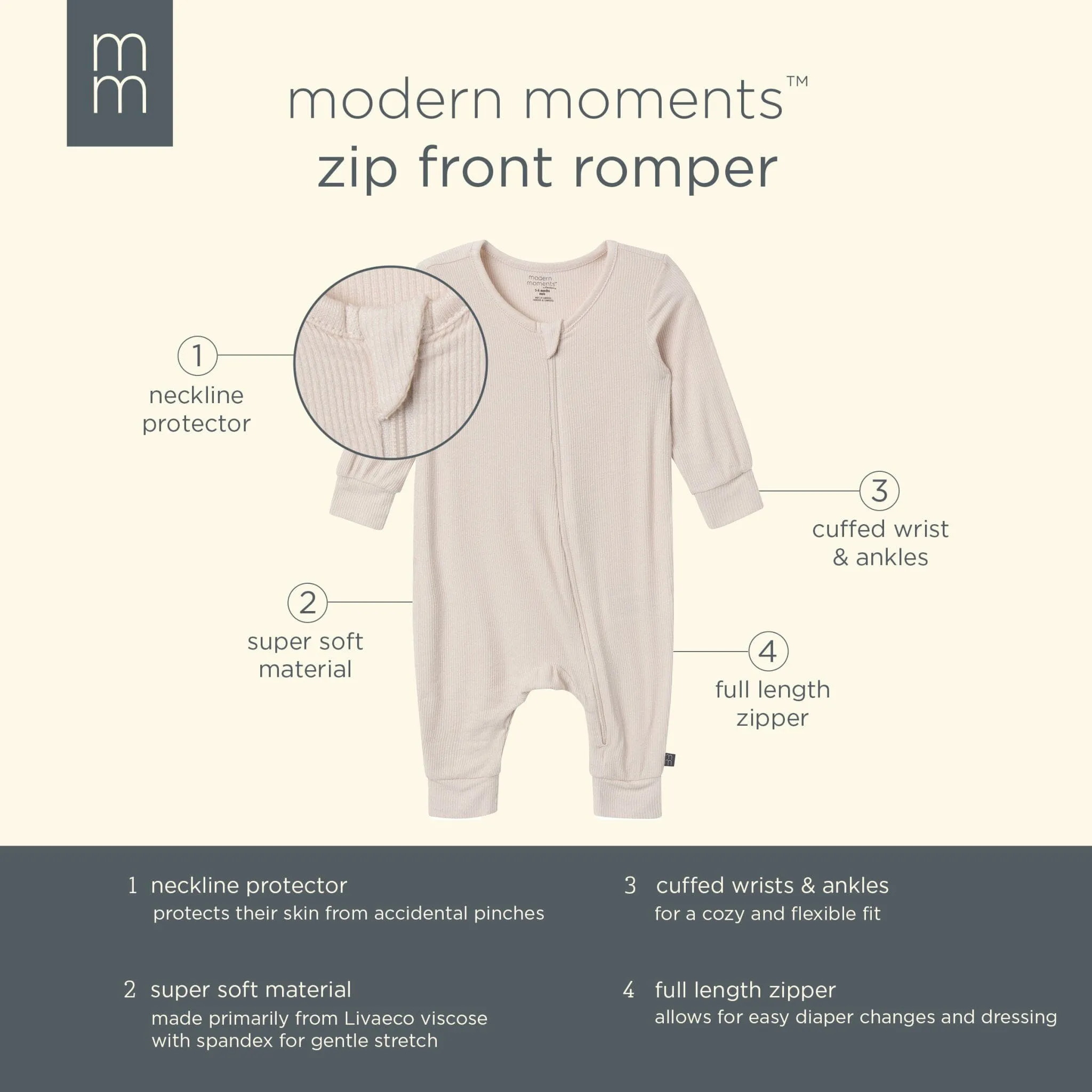 2-Pack Baby Neutral Pasta Dinner Zip Front Rompers Gerber Childrenswea