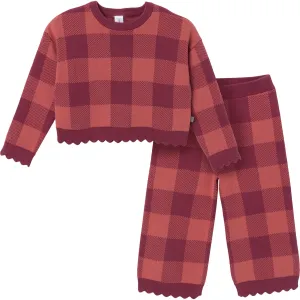 2-Pack Infant & Toddler Girls Dark Rose Large Check Sweater and Pant Set Gerber Childrenswea