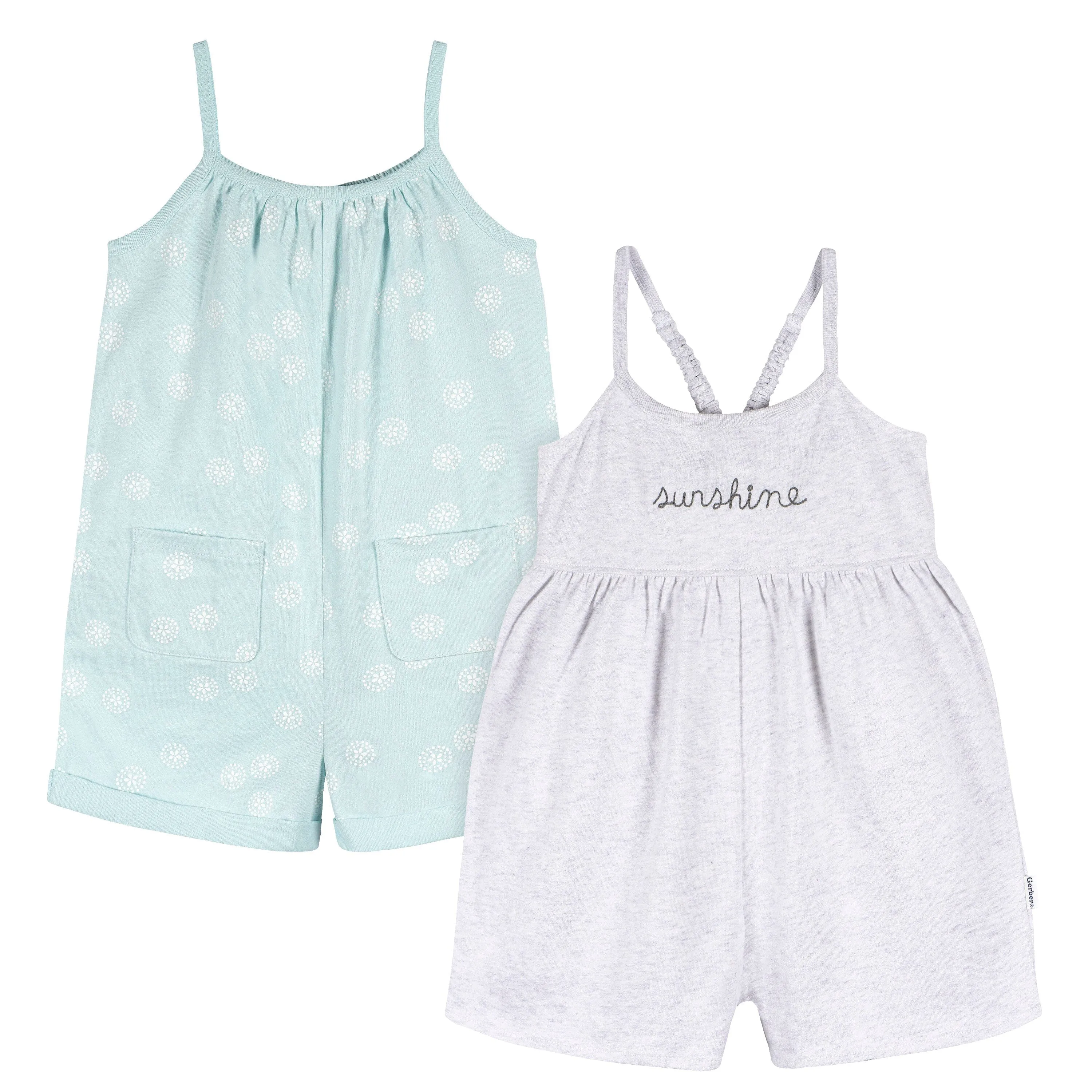 2-Pack Infant and Toddler Girls Light Grey Heather & Sand Dollars Rompers Gerber Childrenswea
