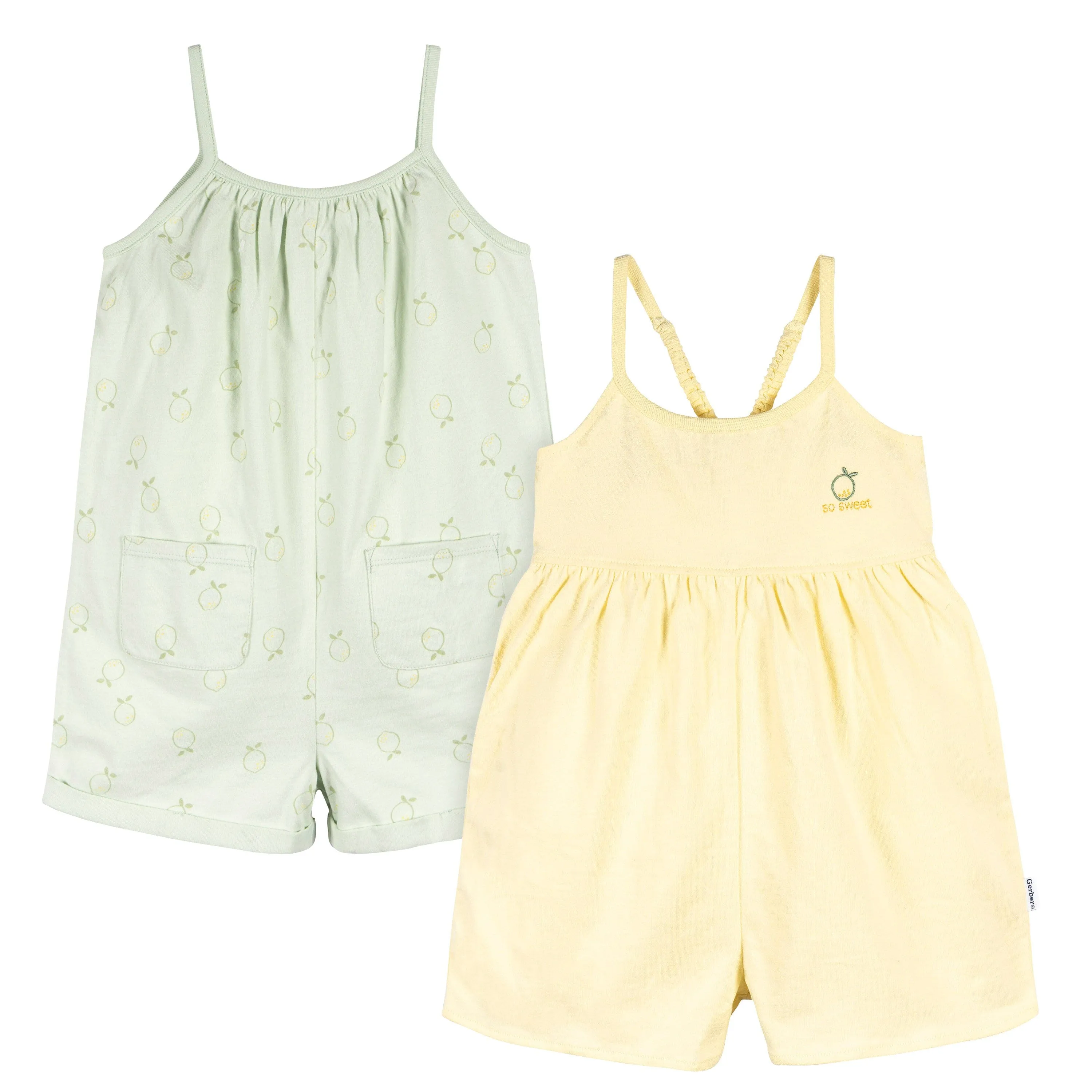 2-Pack Infant and Toddler Girls Yellow & Lemons Rompers Gerber Childrenswea