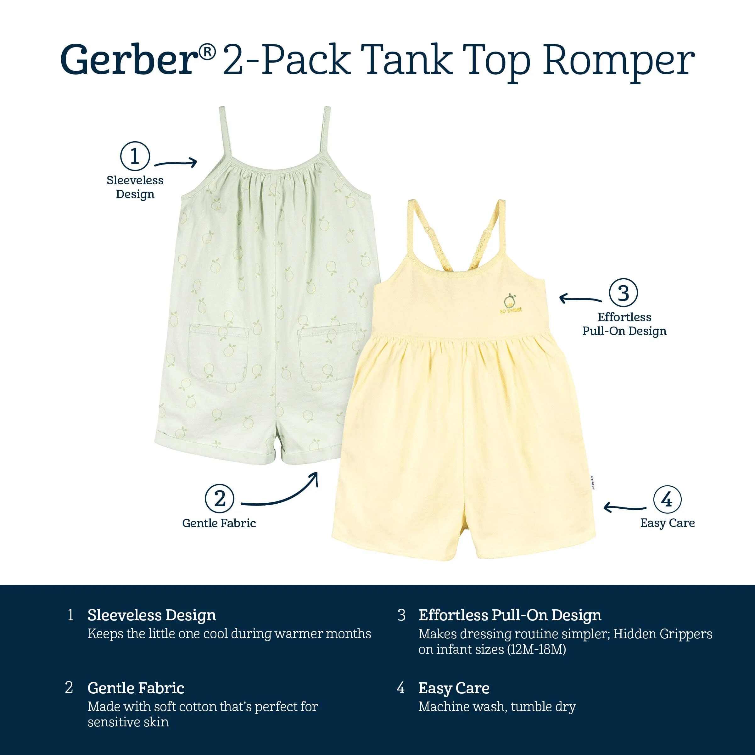 2-Pack Infant and Toddler Girls Yellow & Lemons Rompers Gerber Childrenswea
