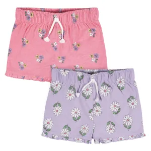 2-Pack Infant Girls Pink Floral Pull-On Shorts Gerber Childrenswea
