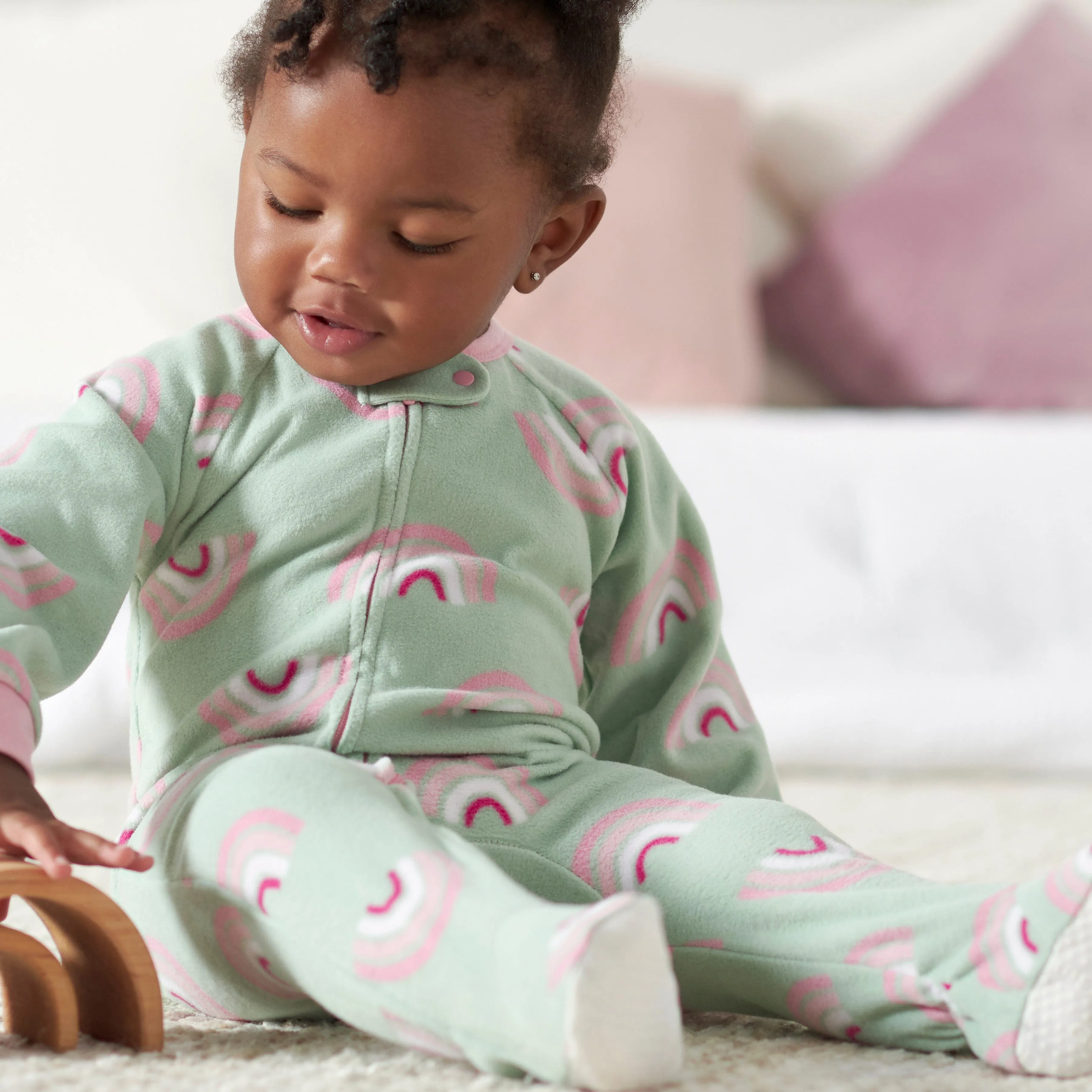 2-Pack Toddler Girls Green Rainbow Fleece Pajamas Gerber Childrenswea