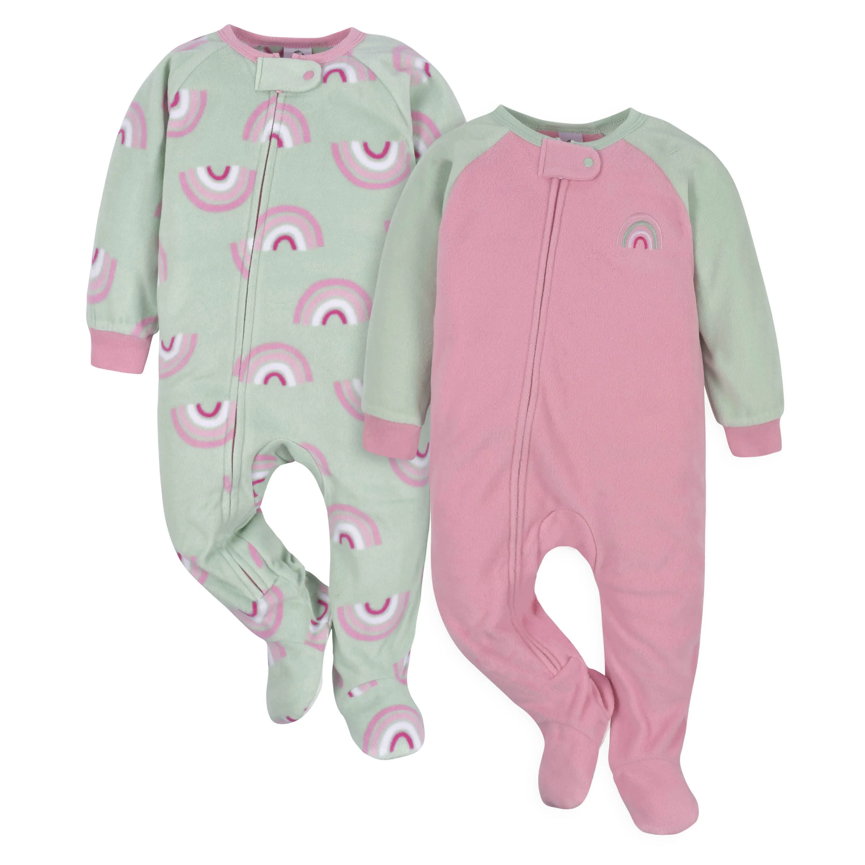 2-Pack Toddler Girls Green Rainbow Fleece Pajamas Gerber Childrenswea
