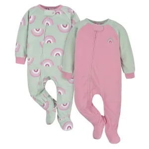2-Pack Toddler Girls Green Rainbow Fleece Pajamas Gerber Childrenswea