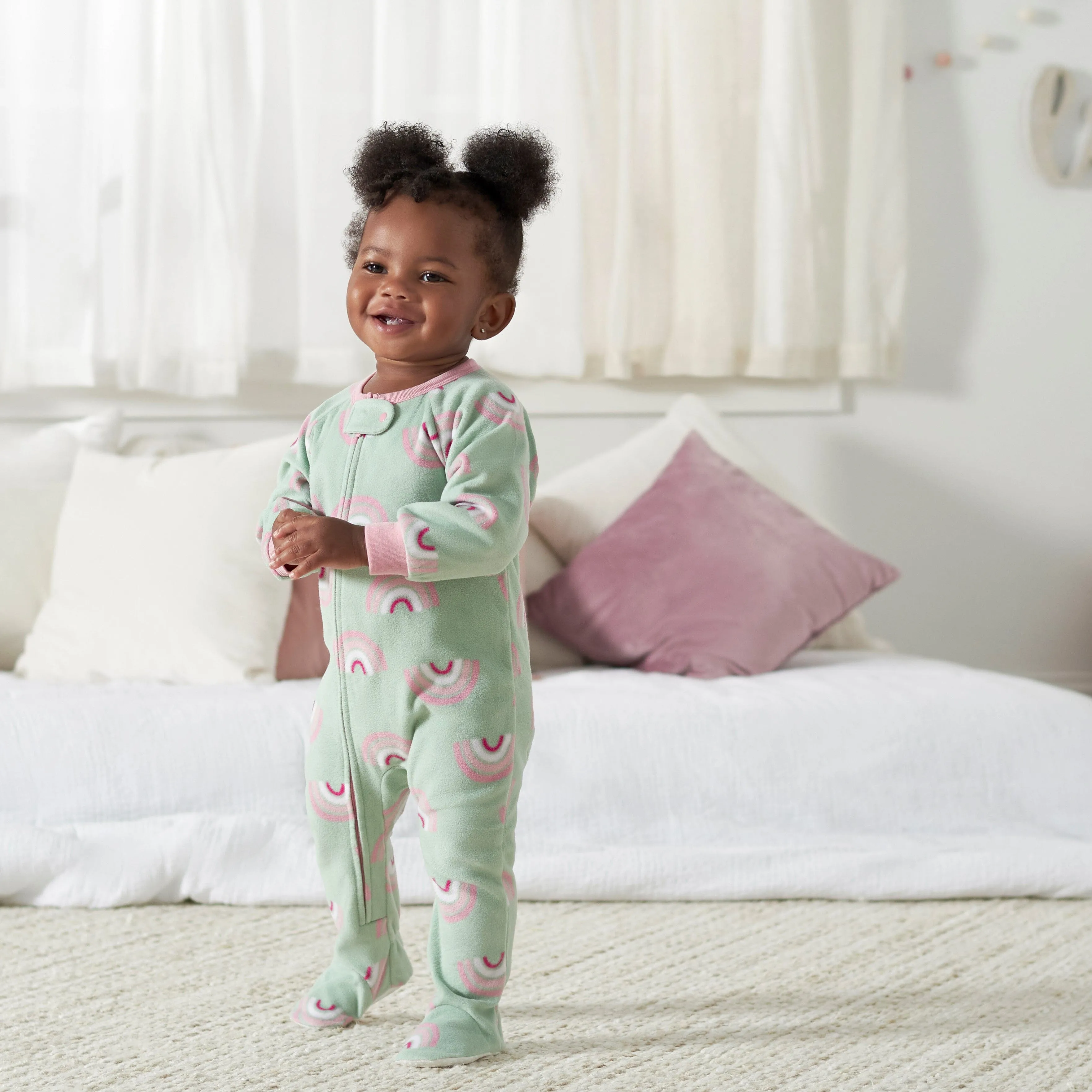 2-Pack Toddler Girls Green Rainbow Fleece Pajamas Gerber Childrenswea