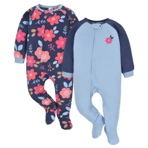 2-Pack Toddler Girls Navy Floral Fleece Pajamas Gerber Childrenswea