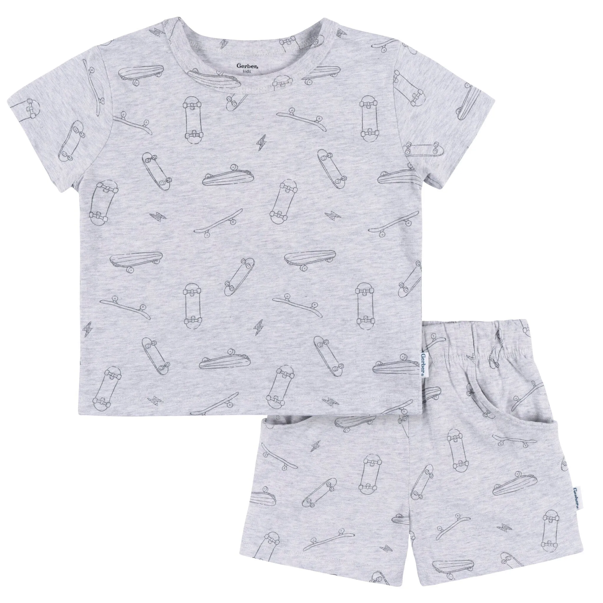 2-Piece Baby & Toddler Boys Heather Skateboard T-Shirt and Shorts Set Gerber Childrenswea
