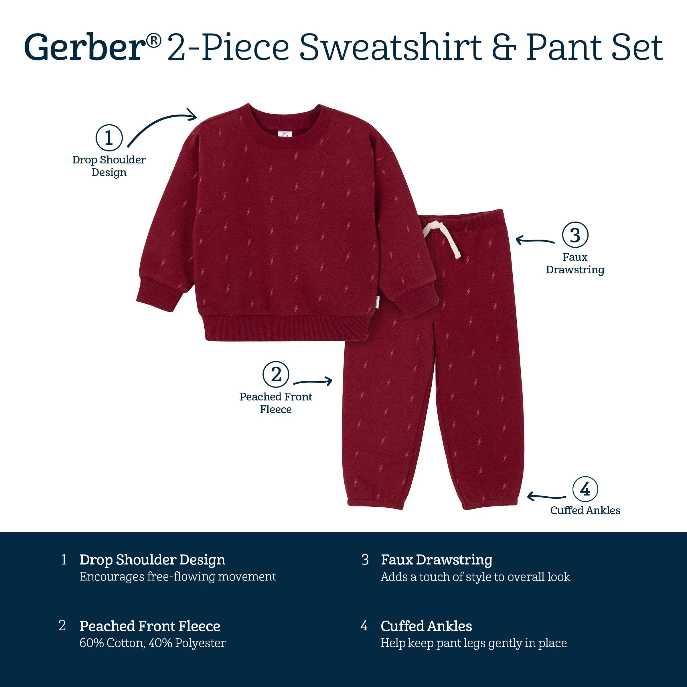 2-Piece Baby & Toddler Boys Lightning Sweatshirt & Pant Set Gerber Childrenswea