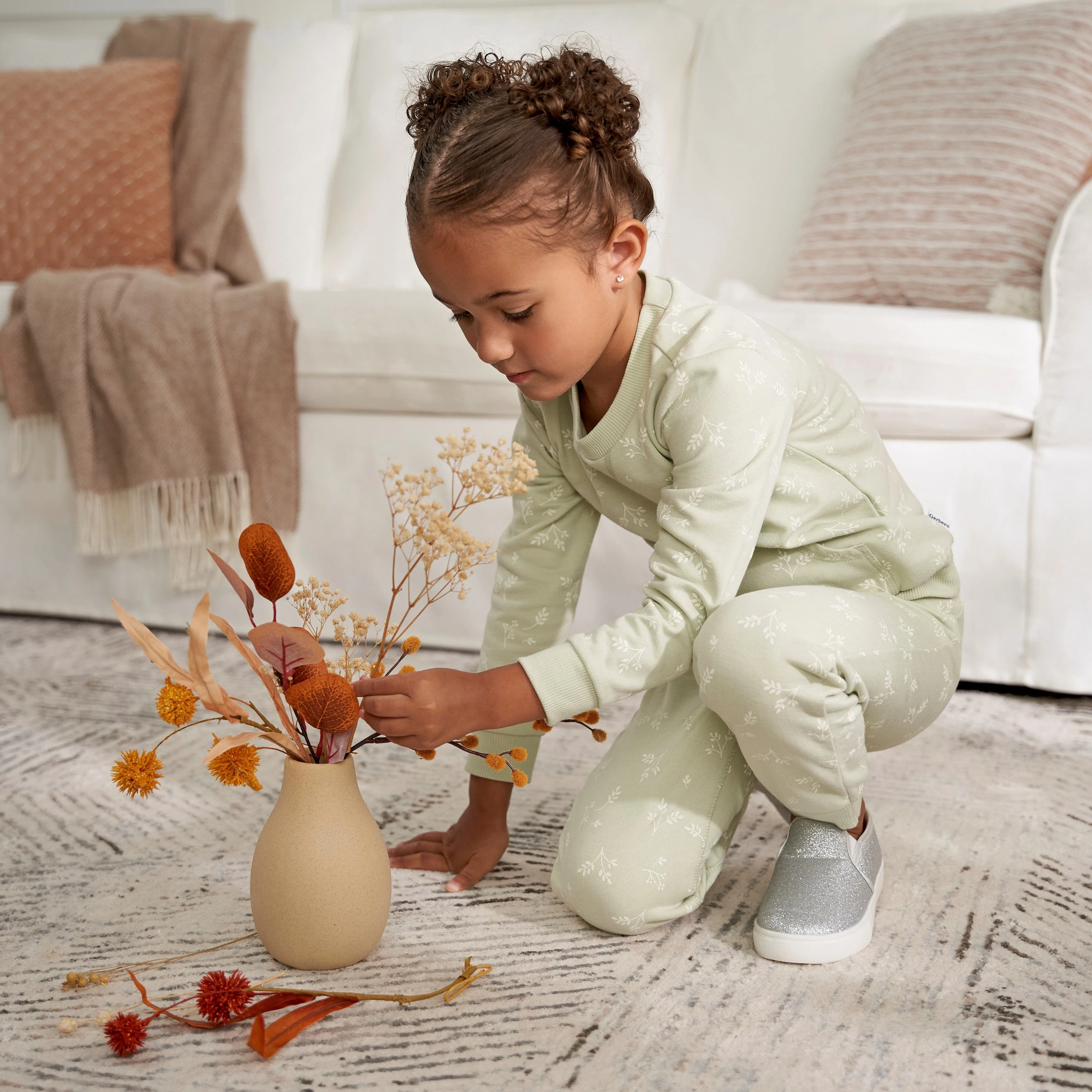 2-Piece Baby & Toddler Girls Green Leaves Sweatshirt & Pant Set Gerber Childrenswea