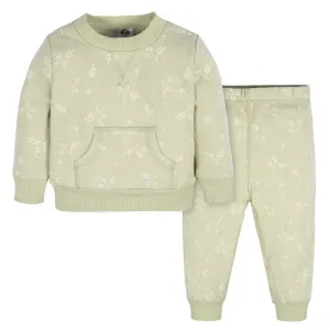 2-Piece Baby & Toddler Girls Green Leaves Sweatshirt & Pant Set Gerber Childrenswea