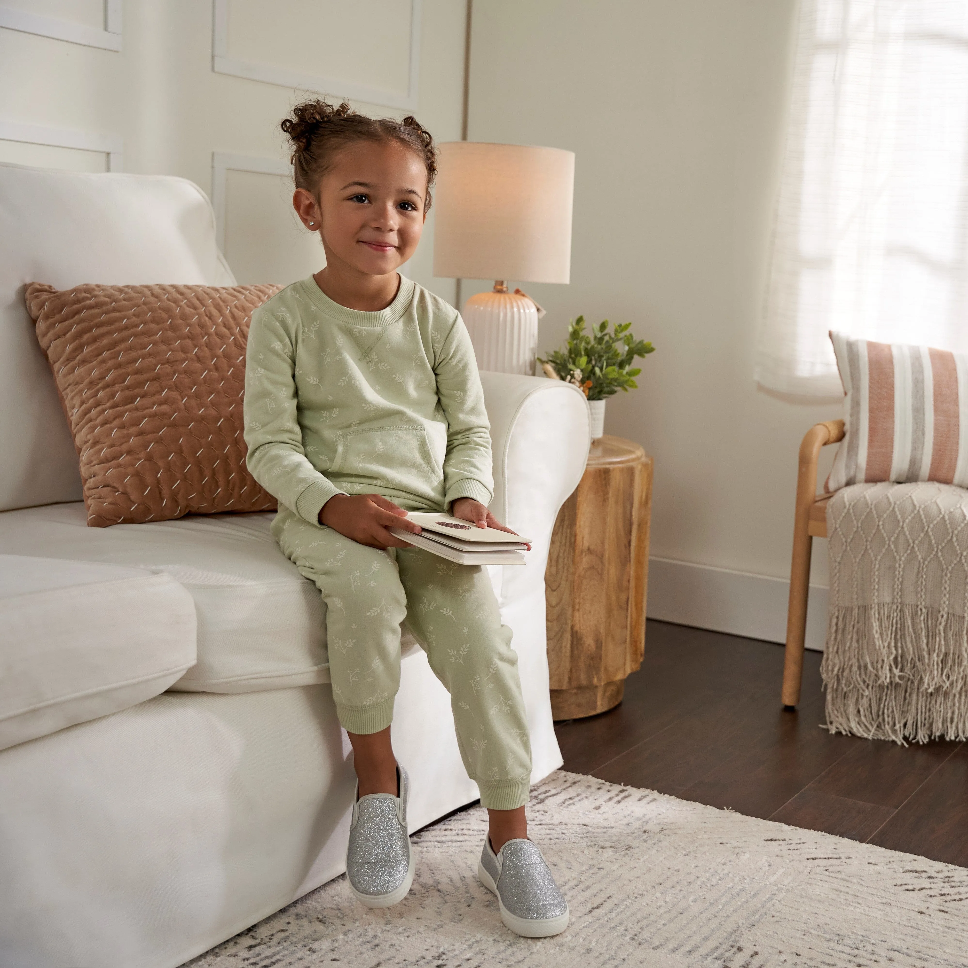 2-Piece Baby & Toddler Girls Green Leaves Sweatshirt & Pant Set Gerber Childrenswea
