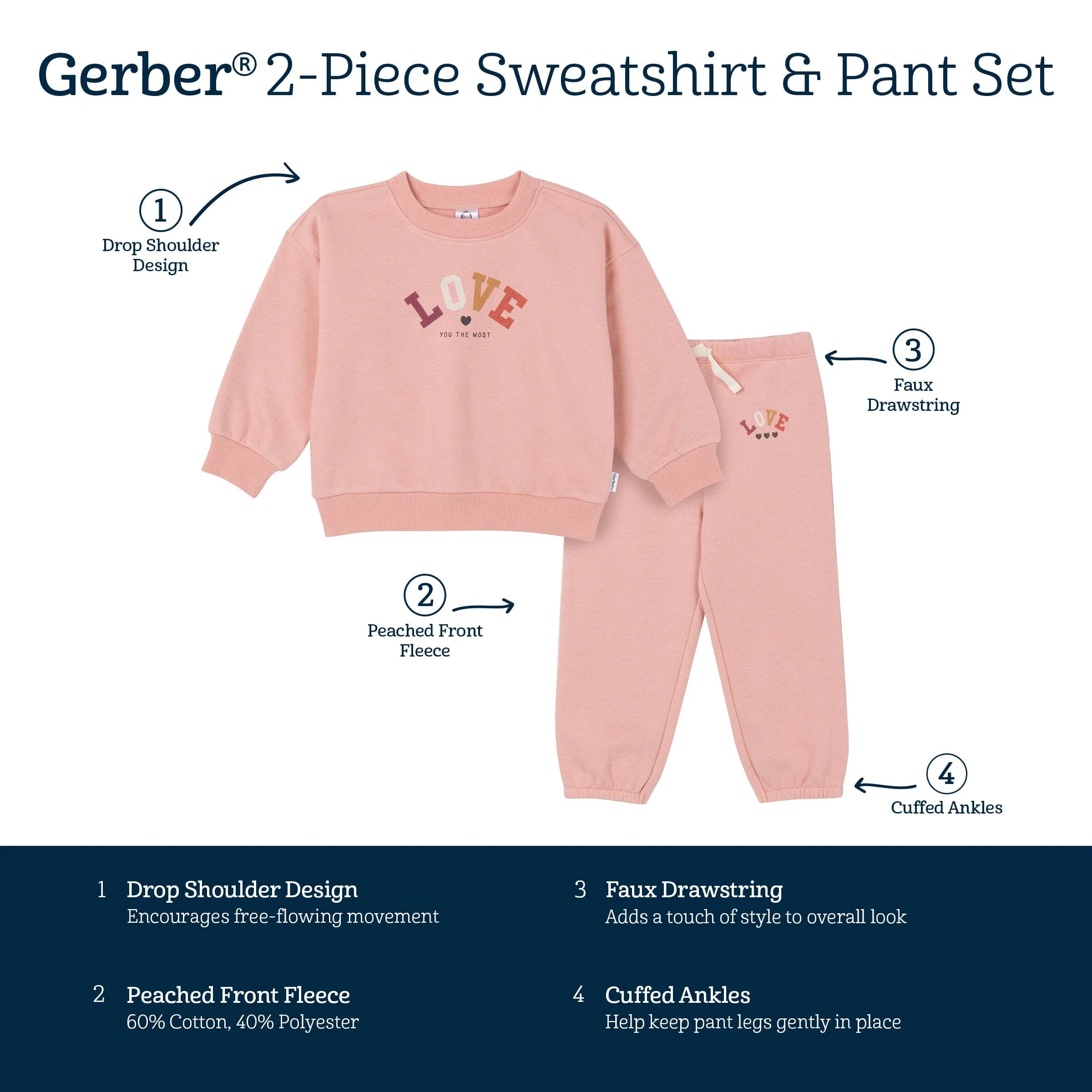 2-Piece Baby & Toddler Girls LOVE Sweatshirt & Pant Set Gerber Childrenswea