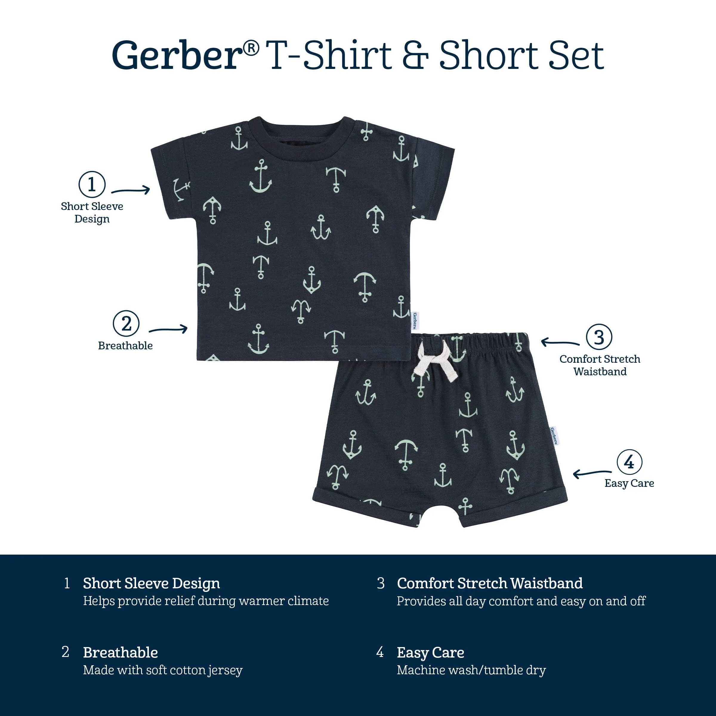 2-Piece Baby and Toddler Boys Anchor T-Shirt and Shorts Set Gerber Childrenswea
